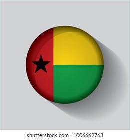 Button Flag of Guinea Bissau in a round metal chrome frame with a shadow. Icon representing round button Guinea Bissau flag. Ideal for catalogs of institutional materials and geography.