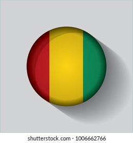 Button Flag of Guinea in a round metal chrome frame with a shadow. Icon representing round button Guinea flag. Ideal for catalogs of institutional materials and geography.
