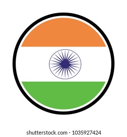 button flag India, Indian Flag Badge - Flag of India Button Isolated on White, India circle button flag background texture. Vector illustration.