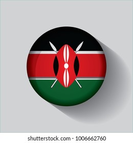 Button Flag of Kenya in a round metal chrome frame with a shadow. Icon representing round button Kenya flag. Ideal for catalogs of institutional materials and geography. World flags vector collection.