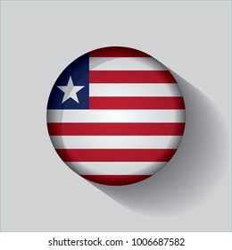 Button Flag of Liberia in a round metal chrome frame with a shadow. Icon representing round button Liberia flag. Ideal for catalogs of institutional materials and geography.