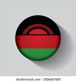 Button Flag of Malawi in a round metal chrome frame with a shadow. Icon representing round button Malawi flag. Ideal for catalogs of institutional materials and geography.