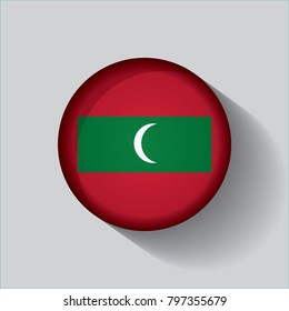 Button Flag of Maldives in a round metal chrome frame with a shadow. Icon representing round button Maldives flag. Ideal for catalogs of institutional materials and geography.