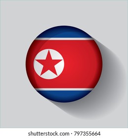 Button Flag of North Korea in a round metal chrome frame with a shadow. Icon representing round button North Korea flag. Ideal for catalogs of institutional materials and geography