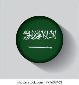 Button Flag of Saudi Arabia in a round metal chrome frame with a shadow. Icon representing round button Saudi Arabia flag. Ideal for catalogs of institutional materials and geography.