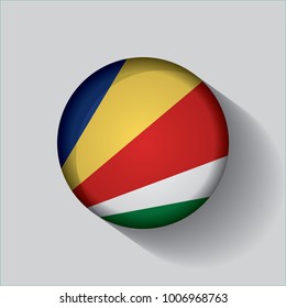 Button Flag of Seychelles in a round metal chrome frame with a shadow. Icon representing round button Seychelles flag. Ideal for catalogs of institutional materials and geography.