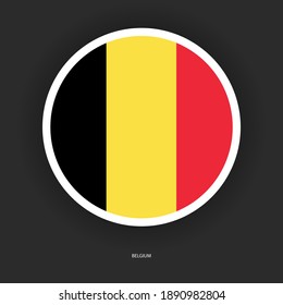 ฺBelgium button flag with shadow on dark grey background. Belgium circle flag icon isolated on barely dark background.