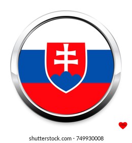 Button Flag of Slovakia in a round metal chrome frame with a shadow. The symbol of Independence Day, a souvenir, a button for switching the language on the site, an icon.
