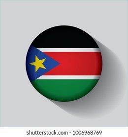Button Flag of South Sudan in a round metal chrome frame with a shadow. Icon representing round button South Sudan flag. Ideal for catalogs of institutional materials and geography.