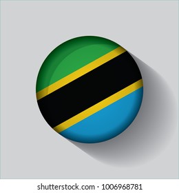 Button Flag of Tanzania in a round metal chrome frame with a shadow. Icon representing round button Tanzania flag. Ideal for catalogs of institutional materials and geography.