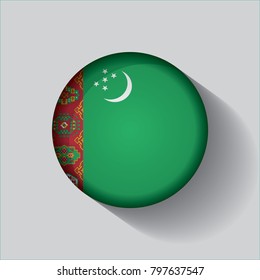 Button Flag of Turkmenistan in a round metal chrome frame with a shadow. Icon representing round button Turkmenistan flag. Ideal for catalogs of institutional materials and geography.