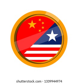 Button with flag of United States and China. Vector illustration design