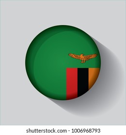 Button Flag of Zambia in a round metal chrome frame with a shadow. Icon representing round button Zambia flag. Ideal for catalogs of institutional materials and geography.