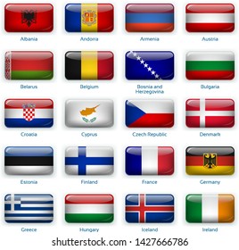 Button flags Europe one. Vector illustration. 3 layers. Shadows, flat flag you can use it separately, button. Collection of 220 world flags. Accurate colors. Easy changes.