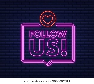 Botón Síguenos en el fondo oscuro. Icono de Neon. Ilustración vectorial.