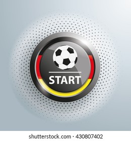 Button with football and german national colors on the gray background. Eps 10 vector file.