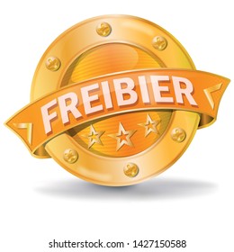 Button free beer and party, Letters with Freibier means free beer 