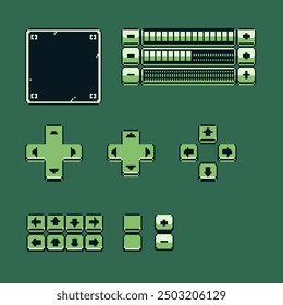 Botón, interfaz de Game Boy, diseño de arte de píxeles, juego, opción, App Video de juegos de consola retro de los años 80, juego, estilo plano, Diseño gráfico de computadora de la vieja escuela, sprite de 8 bits, activos de juego, Ilustración vectorial.