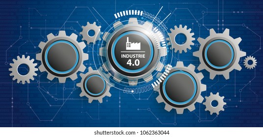 Button with german text "Industrie", translate "Industry 4.0", on the gray background. Eps 10 vector file.