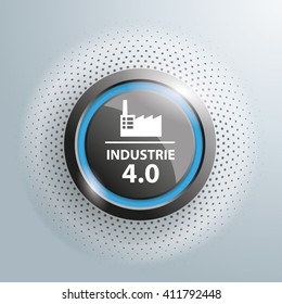 Button with german text "Industrie", translate "Industry 4.0", on the gray background. Eps 10 vector file.