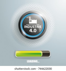 Button with german text "Industrie", translate "Industry 4.0", on the gray background. Eps 10 vector file.