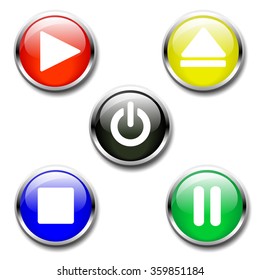 Button glossy a silver edging open play stopped.
