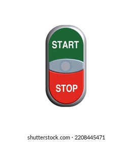 button in gray case, neon green and red backlight, vector
illustration. Inscription autopilot, start and stop indicator light. Realistic button for internet applications isolated on white background.
