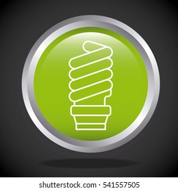 button with green bulb light icon over black background. colorful design. vector illustration