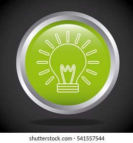 button with green bulb light icon over black background. colorful design. vector illustration