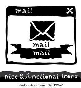 button grey-scale mail in window and typography