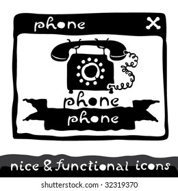 button grey-scale phone in window and typography
