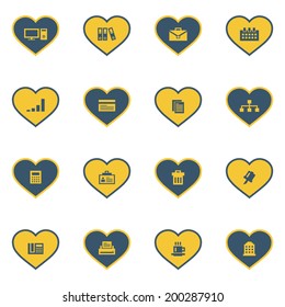 Button heart business & office 2 color icons set
