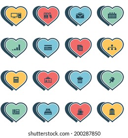 Button heart business & office 4 color icons set