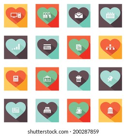 Button heart business & office 4 color icons set