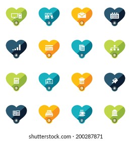 Button heart business & office 4 color icons set