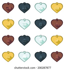 Button heart business & office 4 color icons set