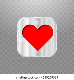 button with a heart on a white background. beautiful heart icon in the square Silver button