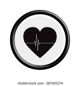 Button Heart tag pulse. The round shape. 3D. Vector illustration.