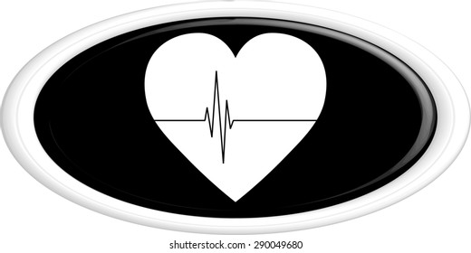 Button Heart tag pulse. The round shape. 3D. Vector illustration.