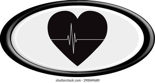 Button Heart tag pulse. The round shape. 3D. Vector illustration.