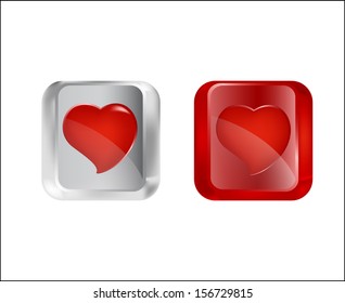  Button with hearts - red and grey.