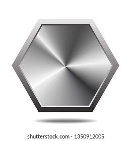 Button hexagon metal silver on white background and shadow. settings and tools symbol. Design in flat style. Vector illustration