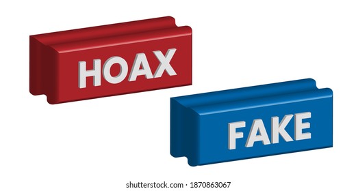 button hoax or fake concept red and blue (label)