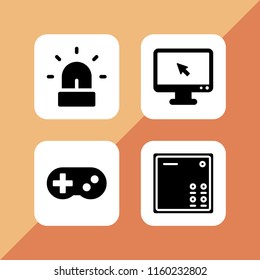 button icon. 4 button set with gamepad console, cursor, alarm and intercom vector icons for web and mobile app