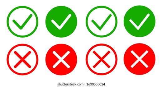 Button icon. Check marks. Accepted / Rejected. Approved / Disapproved  Vector illustration.