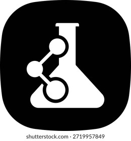 Icono de un frasco de química con nodos moleculares, Botón de ciencia de laboratorio lleno.