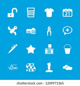 Button icon. collection of 16 button filled icons such as t-shirt, school, joystick, dice game, medical cross, star, lock, trash bin. editable button icons for web and mobile.