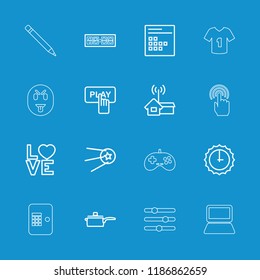 Button icon. collection of 16 button outline icons such as love word, calendar, pan, home signal, star, sundial, digital clock, atm. editable button icons for web and mobile.