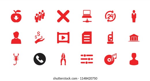 Button icon. collection of 18 button filled icons such as scorpion, baby monitor phone, cancel, paper, disc and music note, play. editable button icons for web and mobile.