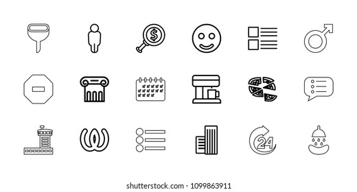 Button icon. collection of 18 button outline icons such as greek column, smile, menu, omega, pizza, dollar search, user. editable button icons for web and mobile.